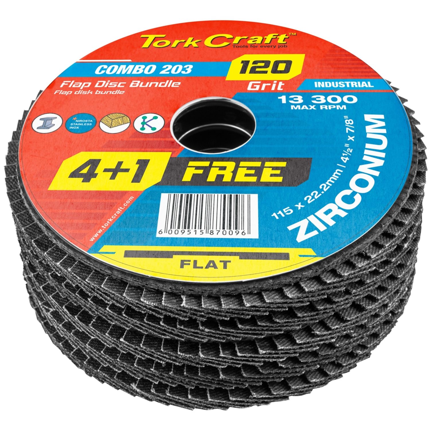 Flap Disc Zirconium 115mm 120 Grit Flat 4+1 Free